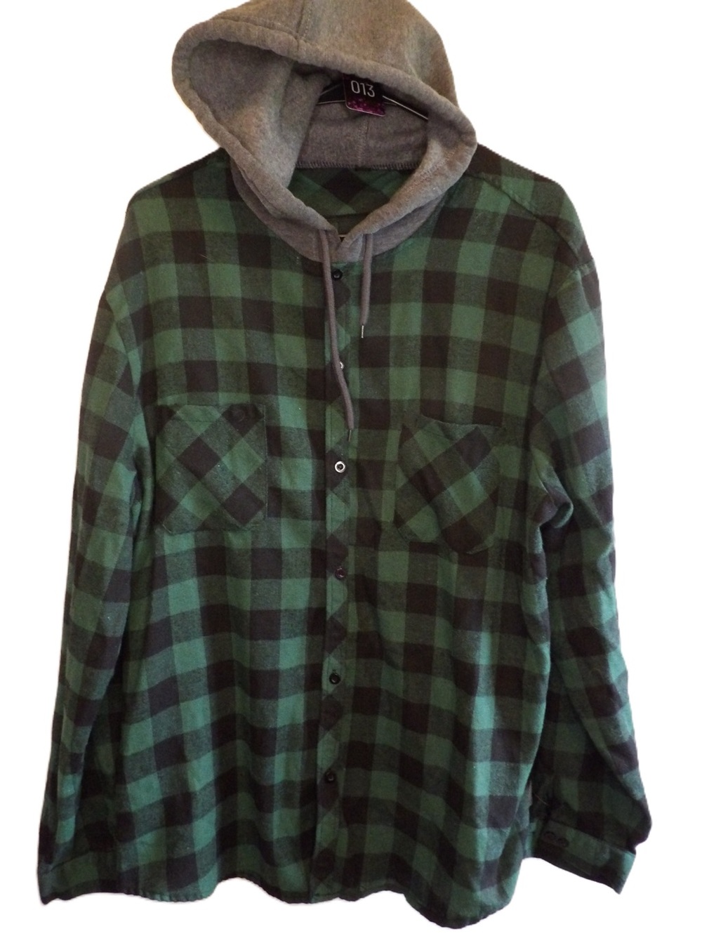 Source Unknown Green and Black Plaid Hooded Shirt Lightweight  Jacket